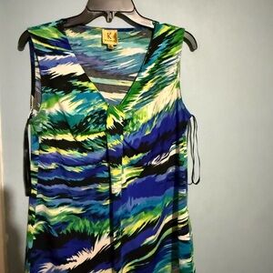 Kasper Blue and Green Patterned Top